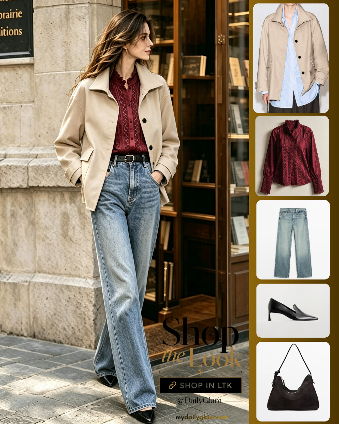 Effortless Fall Parisian Everyday Outfit | Timeless Layered Look

#ParisianStyle #FallOutfitInspo #ChicEverydayLook #LayeredOutfit #CasualElegance #WineLaceBlouse #NeutralJacket #WideLegJeans #ClassicWardrobe #TimelessFashion #FallWardrobeEssentials #ElevatedCasual #OOTDFall #EffortlessChic #TransitionalOutfit 

 #LTKootd #LTKOver40 #LTKWorkwear