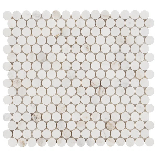 Arctic White 11.53" x 12.4" Penny Round Polished Marble Mosaic Tile | Wayfair Professional