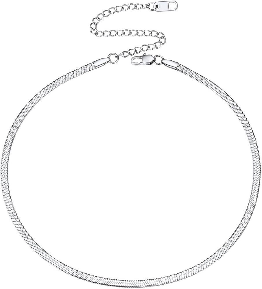 3/5mm Flat Snake Chain Stainless Steel Necklace 18k Real Gold Plated for Women Men Teen Box(4 Col... | Amazon (US)