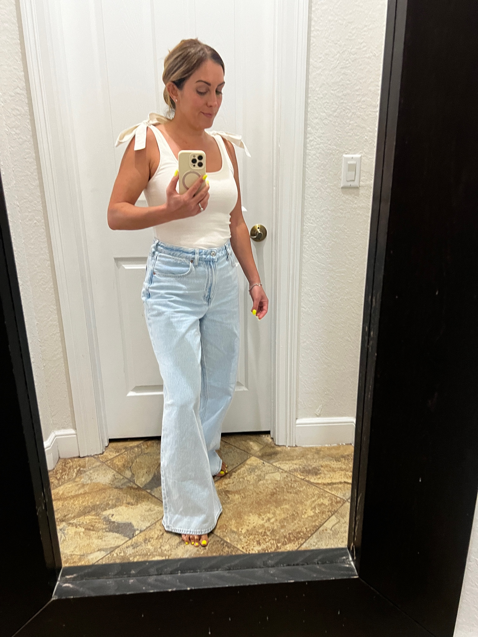 Perfect summer ‘fit with Abercrombie High Rise Wide Leg jeans on deep sale, paired with the most adorable Target tank with shoulder bow ties! #abercrombie #target

#LTKFindsUnder100 #LTKSaleAlert #LTKxAF