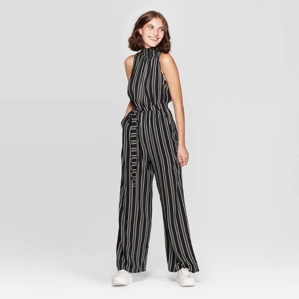 Women's Striped Sleeveless High Neck Belted Jumpsuit - Xhilaration™ Black | Target