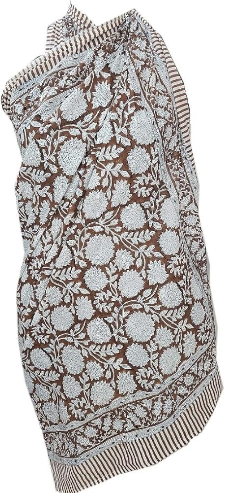 Women's Cotton Hand Block Printed Sarong Coverups for Women Swimsuit Pareo Bikini Wrap Skirt Dres... | Amazon (US)