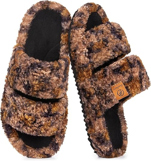 EverFoams Womens Fuzzy Open-toe Slippers Soft Comfy Memory Foam Indoor House Shoes | Amazon (US)