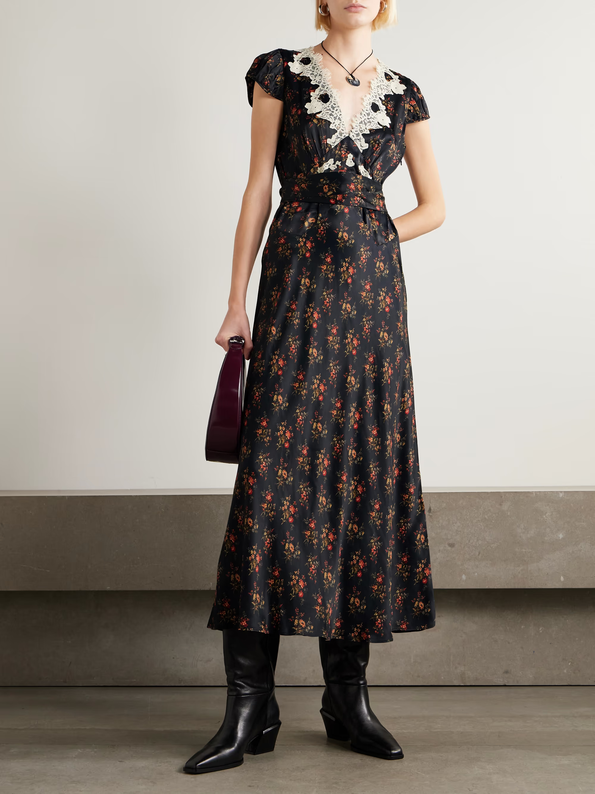 Coraline floral-print satin midi dress | NET-A-PORTER (US)