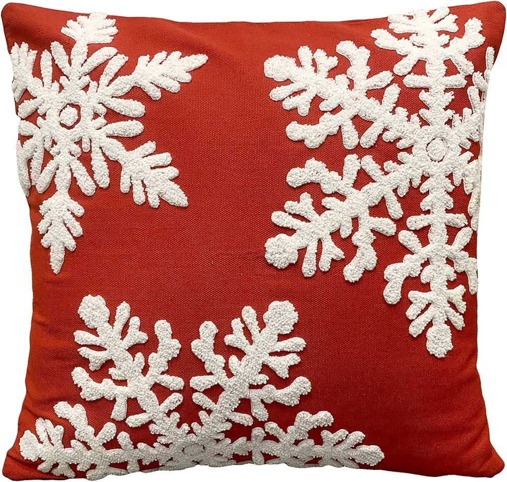 WOMHOPE Pack of 1 Christmas Pillow Covers Embroidery Sleigh Snowflakes Winter Decorative Square C... | Amazon (US)