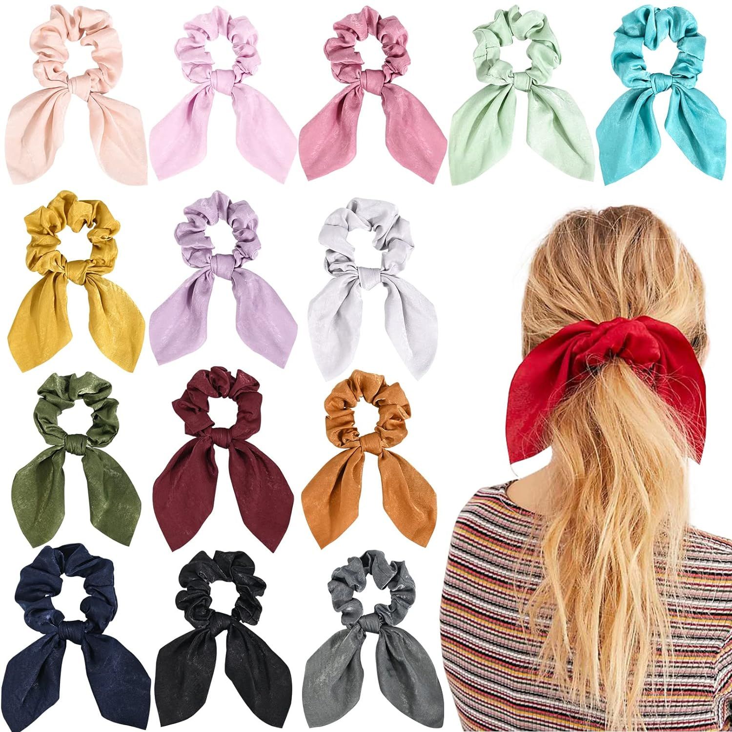 14 PCS Bow Hair Scrunchies Bunny Ears Silk Scrunchies Hair Ties Bobbles Elastic Hair Ties Ropes P... | Amazon (US)
