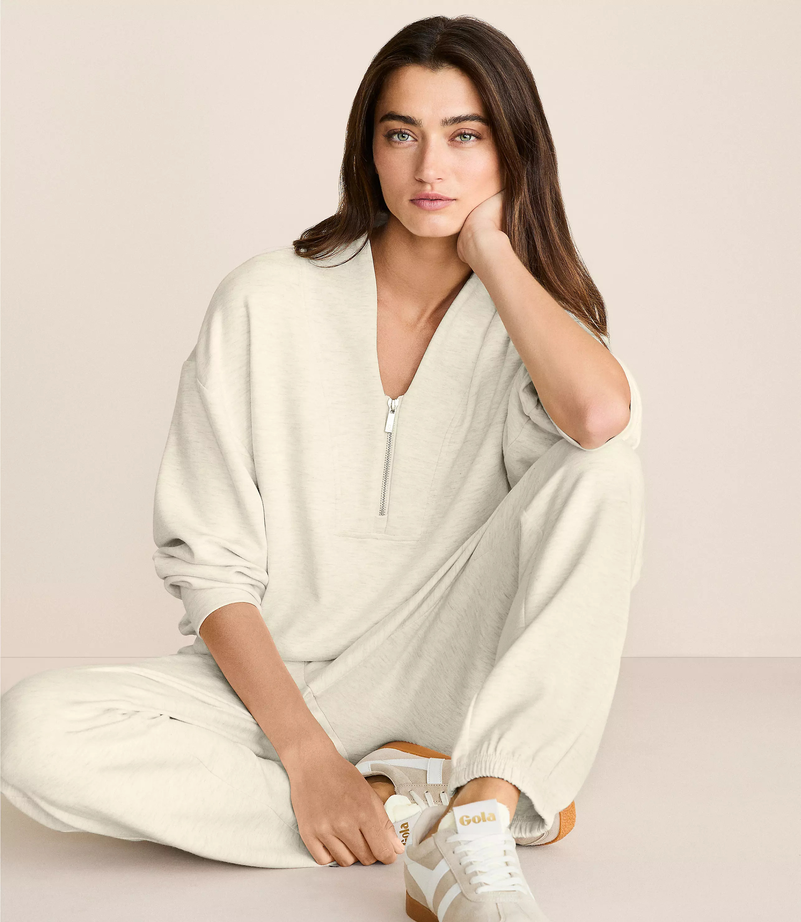 Lou & Grey Heathered Scubasoft Half Zip Top | LOFT