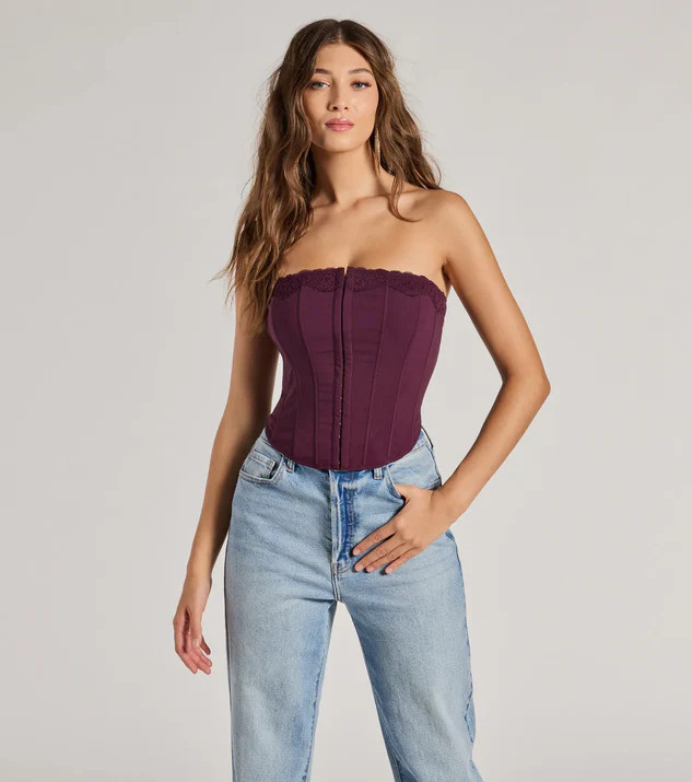Chic And Snatched Strapless Lace Trim Corset Top | Windsor Stores