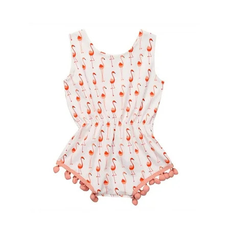 Infant Baby Girls Flamingos Sleeveless Cotton Pom Pom Romper (80/3-6 Months) | Walmart (US)