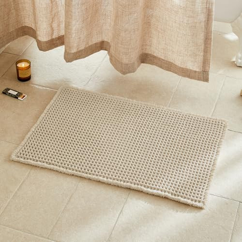 TYUU Pale Beige Bathroom Rug, Waffle Bath Mat Non Slip Washable Super Absorbent Quick Dry Boho Farmhouse Bathroom Decor, 30''x20'' Pale Beige | Amazon (US)