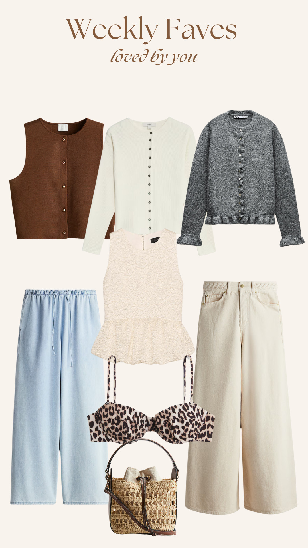 Weekly Favourites, H&M, Zara, Shoulder Bag, Cardigan, Jeans, Wide Leg Trousers, Bikini Top, Sweater Vest, Spring Outfit, Transitional Oufit  

 #LTKuk #LTKspring #LTKeurope