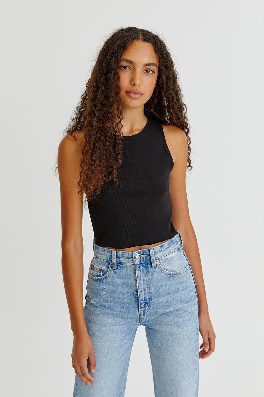 Ribbed cropped tank top | PULL and BEAR UK
