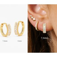 Emerald Gemstone Paved Baguette Hoop Earrings Paved Hoops Gold Hoop Earrings Delicate Minimalist | Etsy (CAD)