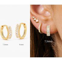 Emerald Gemstone Paved Baguette Hoop Earrings Paved Hoops Gold Hoop Earrings Delicate Minimalist | Etsy (CAD)