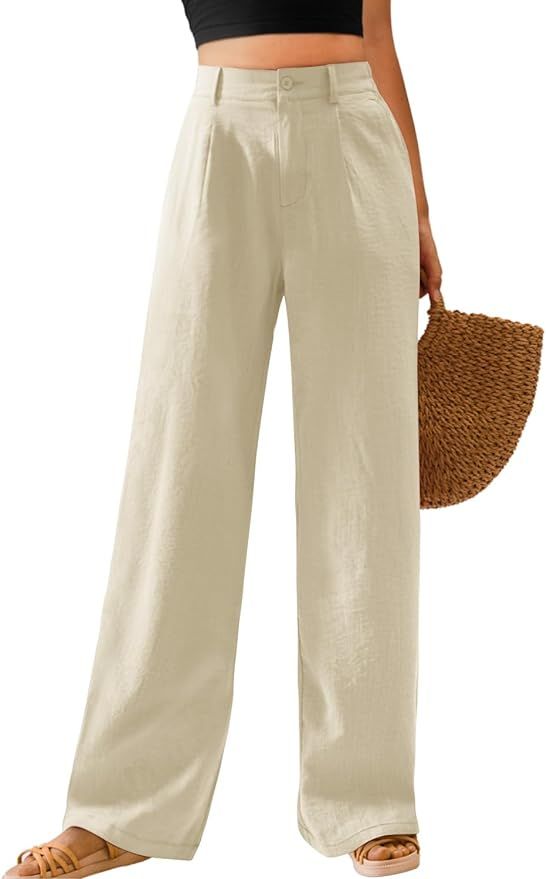 Feiersi Womens Casual Wide Leg Pants High Waisted Button Down Straight Long Trousers Palazzo Pant... | Amazon (US)