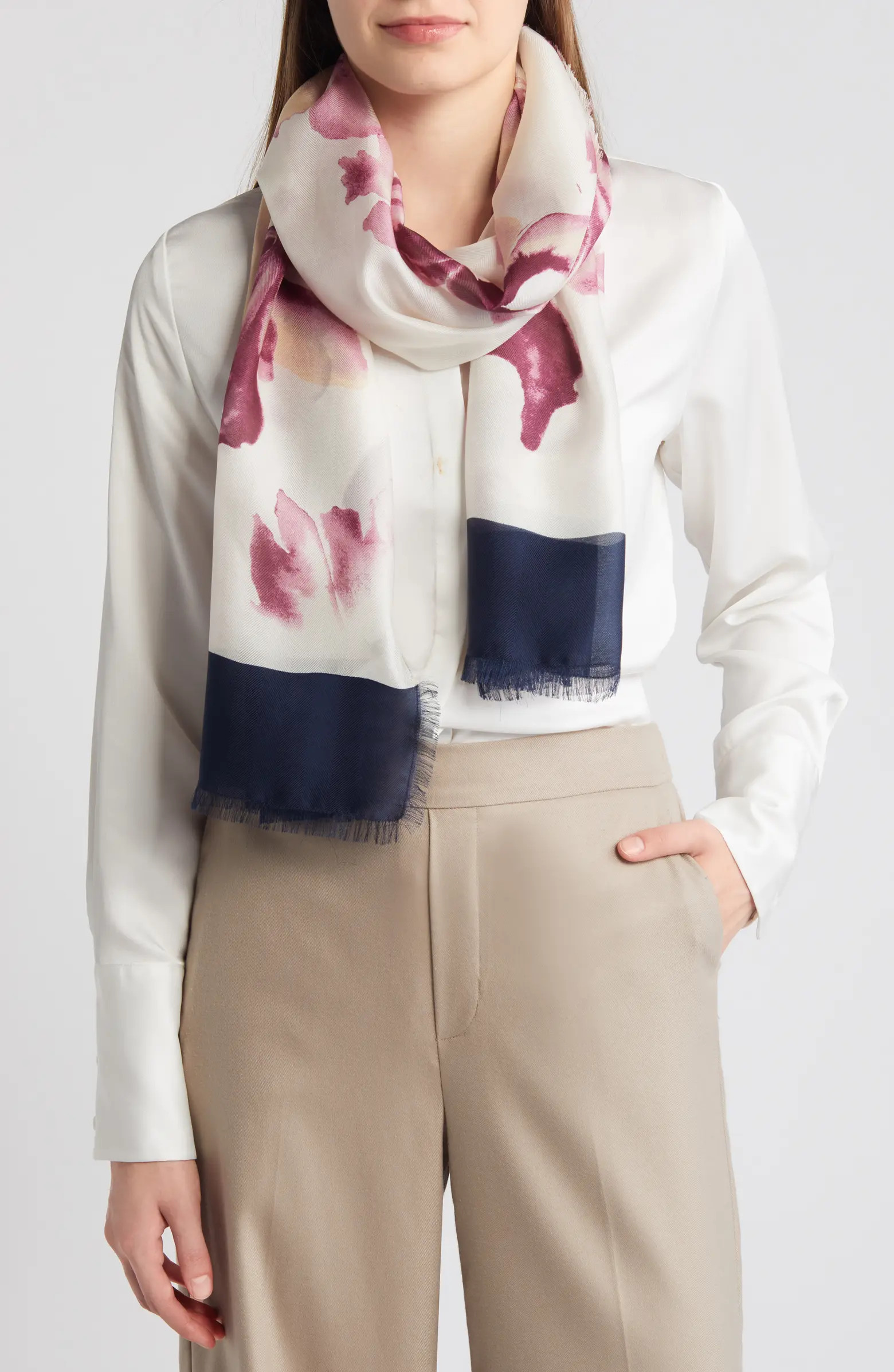 Nordstrom Fringe Herringbone Silk Scarf | Nordstrom | Nordstrom