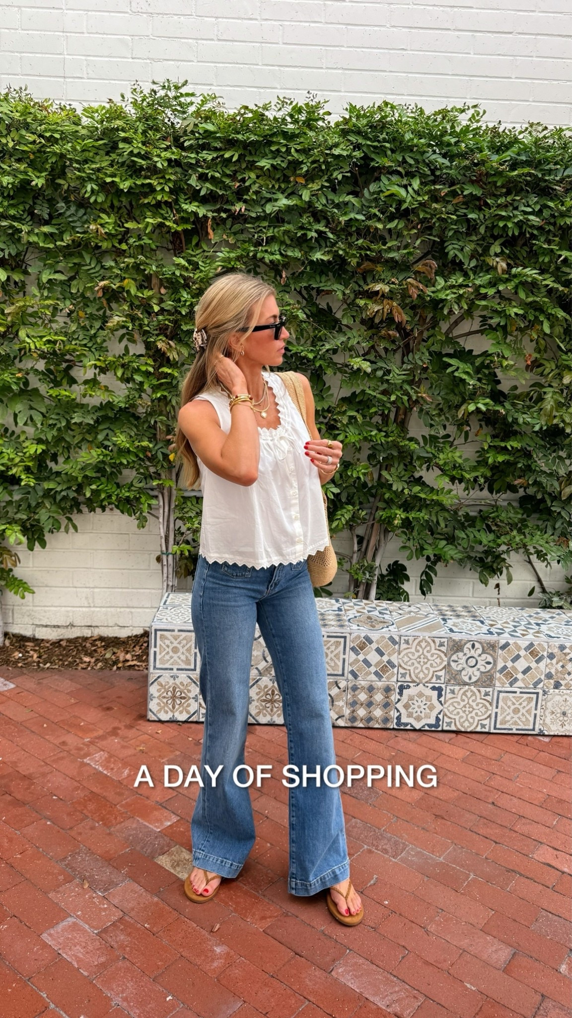 White top + denim for a shopping day! 
Top: runs TTS, wearing size small 
Denim: run TTS, wearing size 25

#LTKootd #LTKgrwm #LTKSeasonal