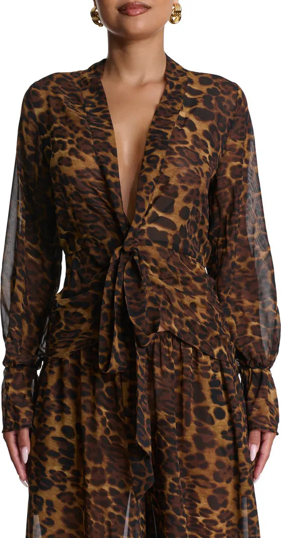 Naked Wardrobe Plunge Tie Front Chiffon Top | Nordstrom | Nordstrom