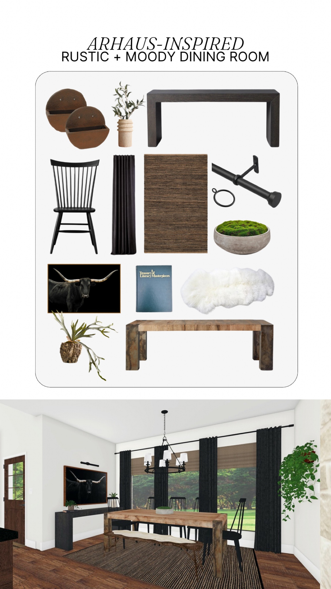 Client project reveal of this #arhaus inspired moody & rustic dining room design 🖤

#diningroomdesign #homedecor #furniture #decor #rustic #moody 

#LTKHome