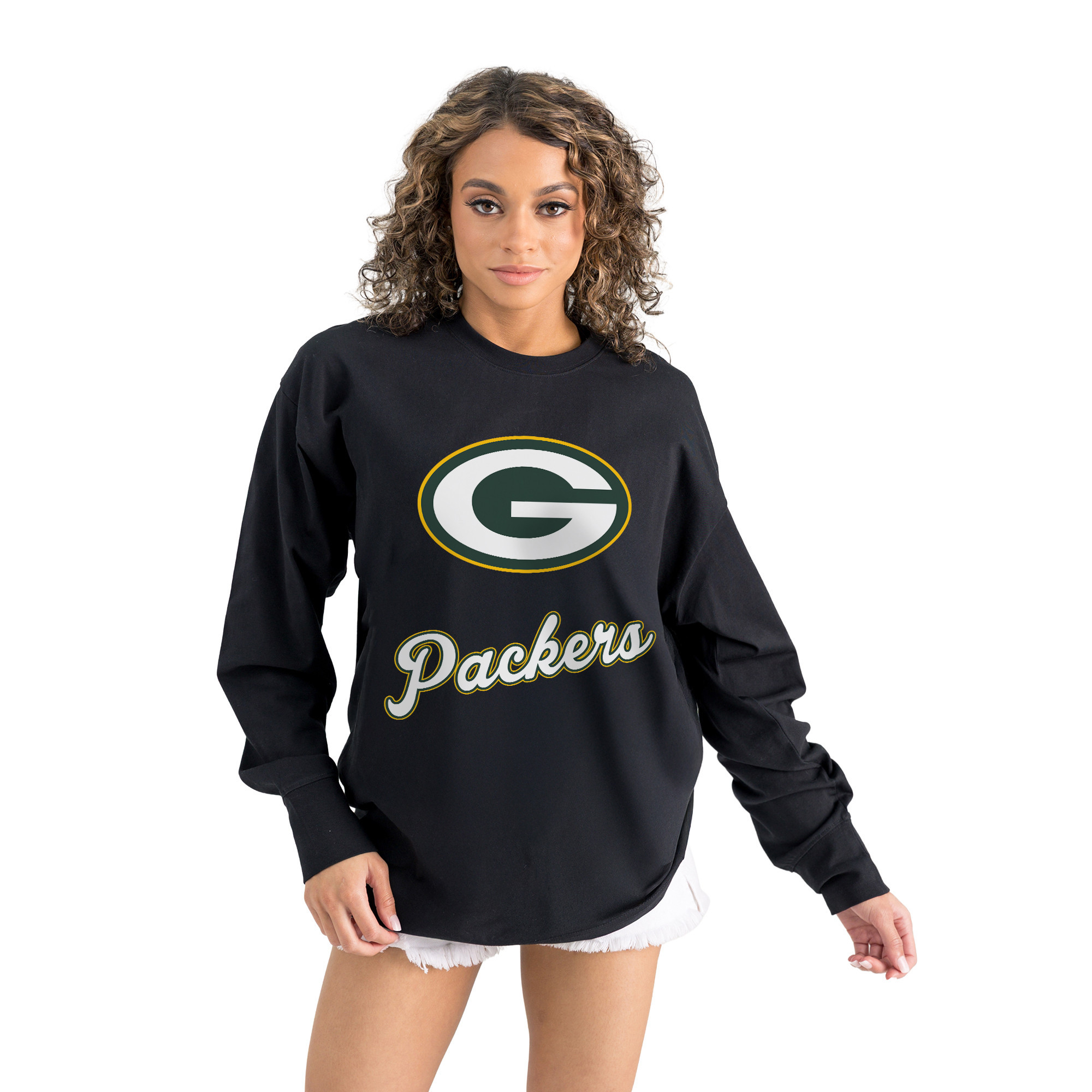 Women's Gameday Couture Black Green Bay Packers Oversized Long Sleeve T-Shirt | Fanatics