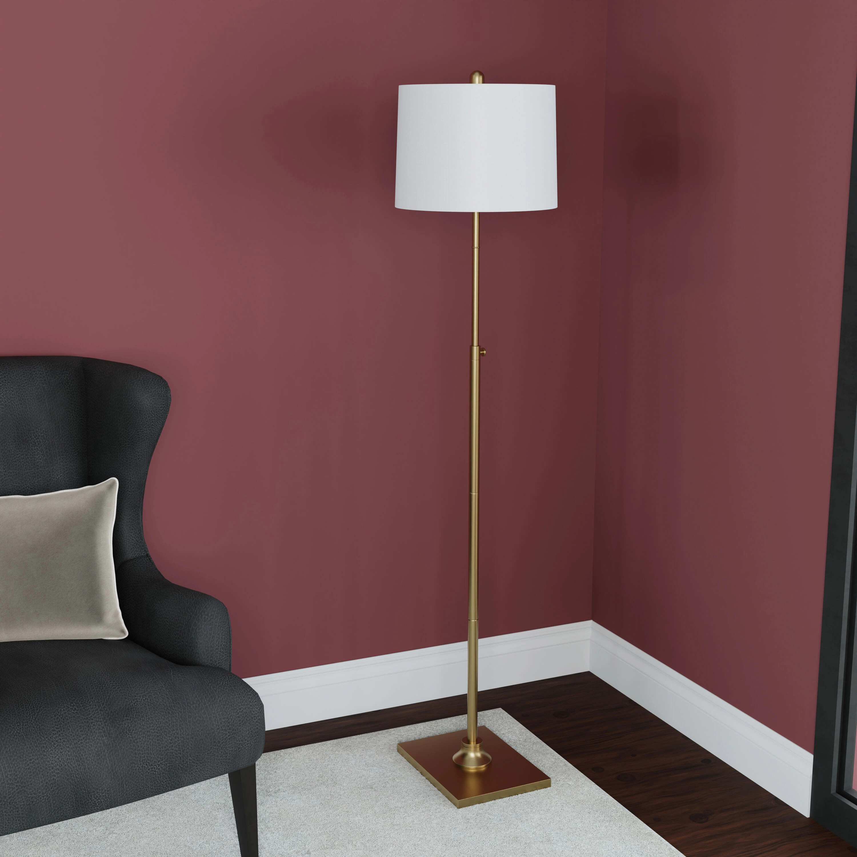 allen + roth 63.5-in Gold Standard Floor Lamp with Linen Shade | FL15GD | Lowe's