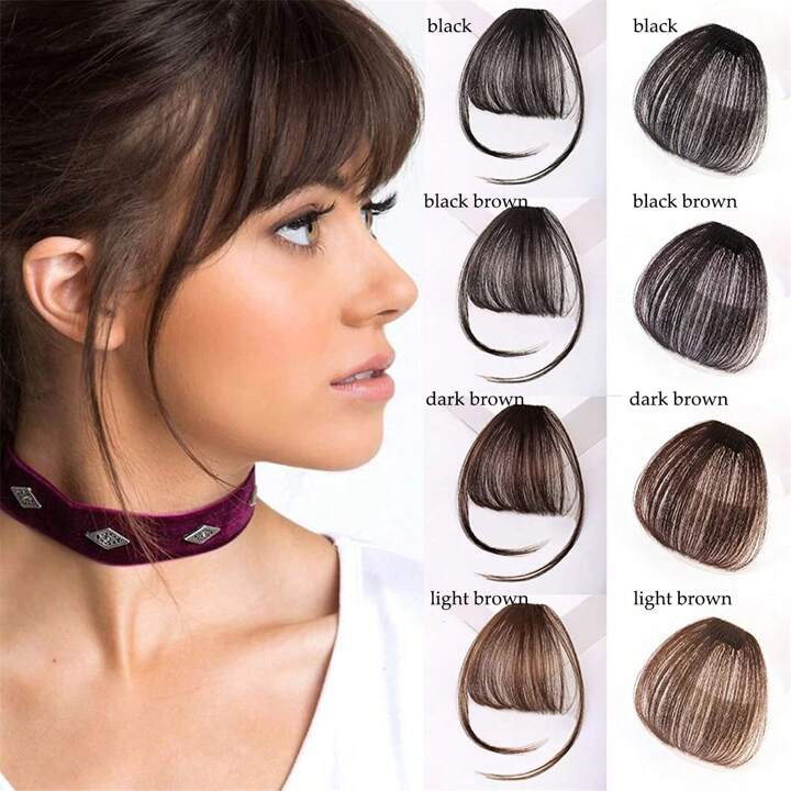 Synthetic Air Bangs Heat Resistant Hairpieces Hair Women Natural Short Black Brown Bangs Hair Cli... | SHEIN