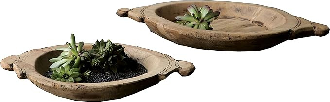 Creative Co-Op Set of 2 Hand Carved Wood Bowls | Amazon (US)