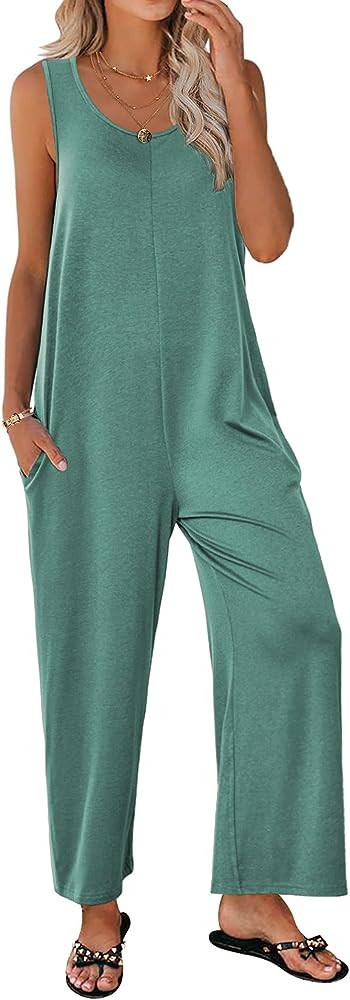 Ekouaer Womens Onesies Pajamas Scoop Neck Tank Jumpsuits Casual Wide Leg Loose Rompers with Pocke... | Amazon (US)