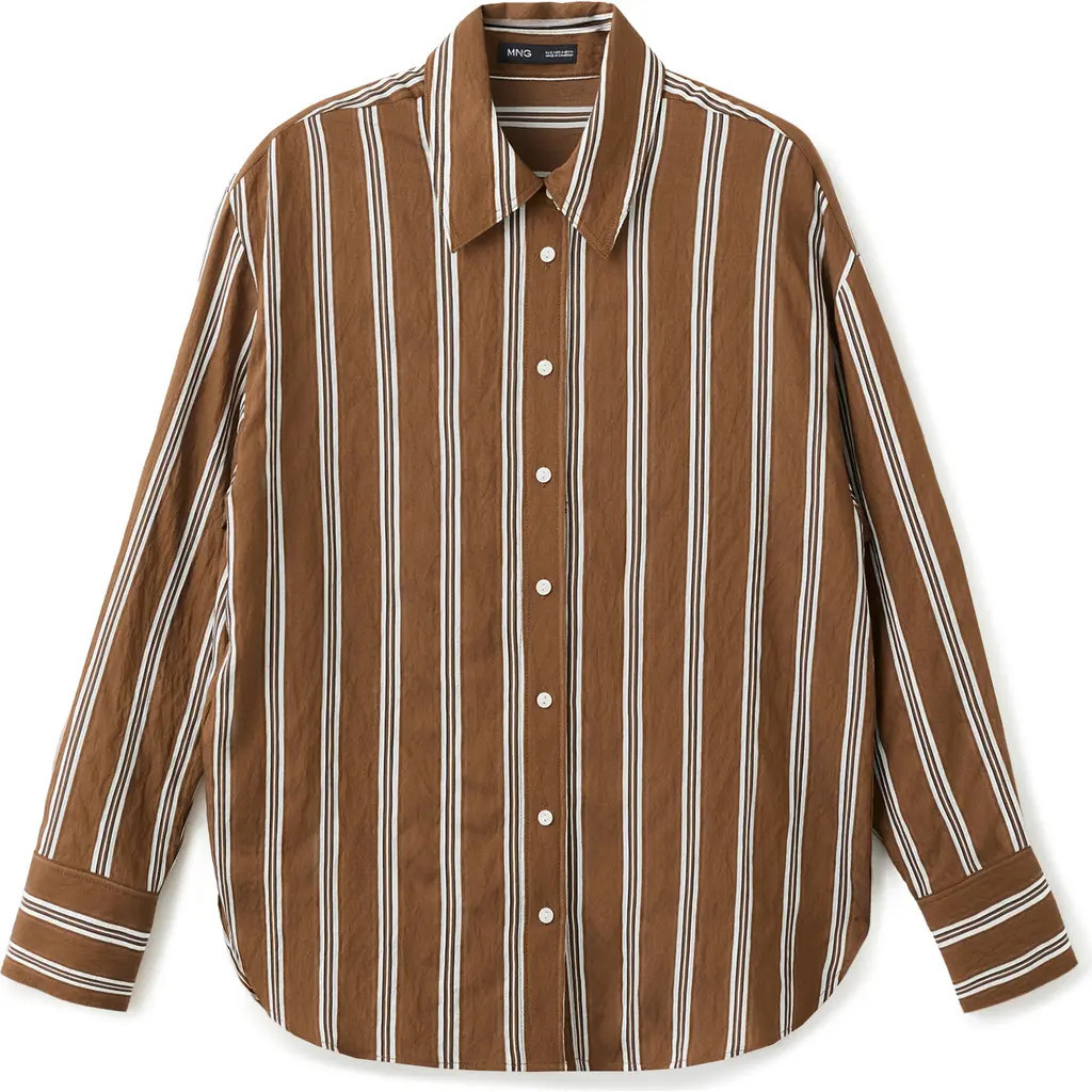MANGO Stripe Straight Button-Up Shirt in Brown at Nordstrom, Size 8 | Nordstrom