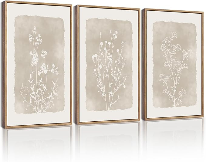 KUVIOKE Boho Botanical Flower Wall Art Framed Vintage Floral Wall Prints Wildflower Neutral Rusti... | Amazon (US)