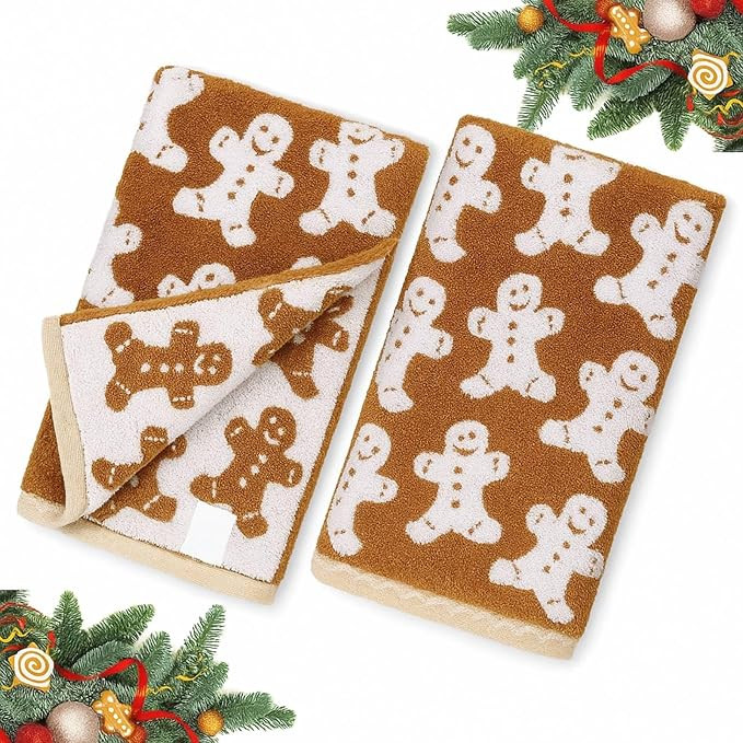 Tudomro 2 Pcs Christmas Hand Towels Brown Christmas Gingerbread Bathroom Winter Decorative Towels... | Amazon (US)