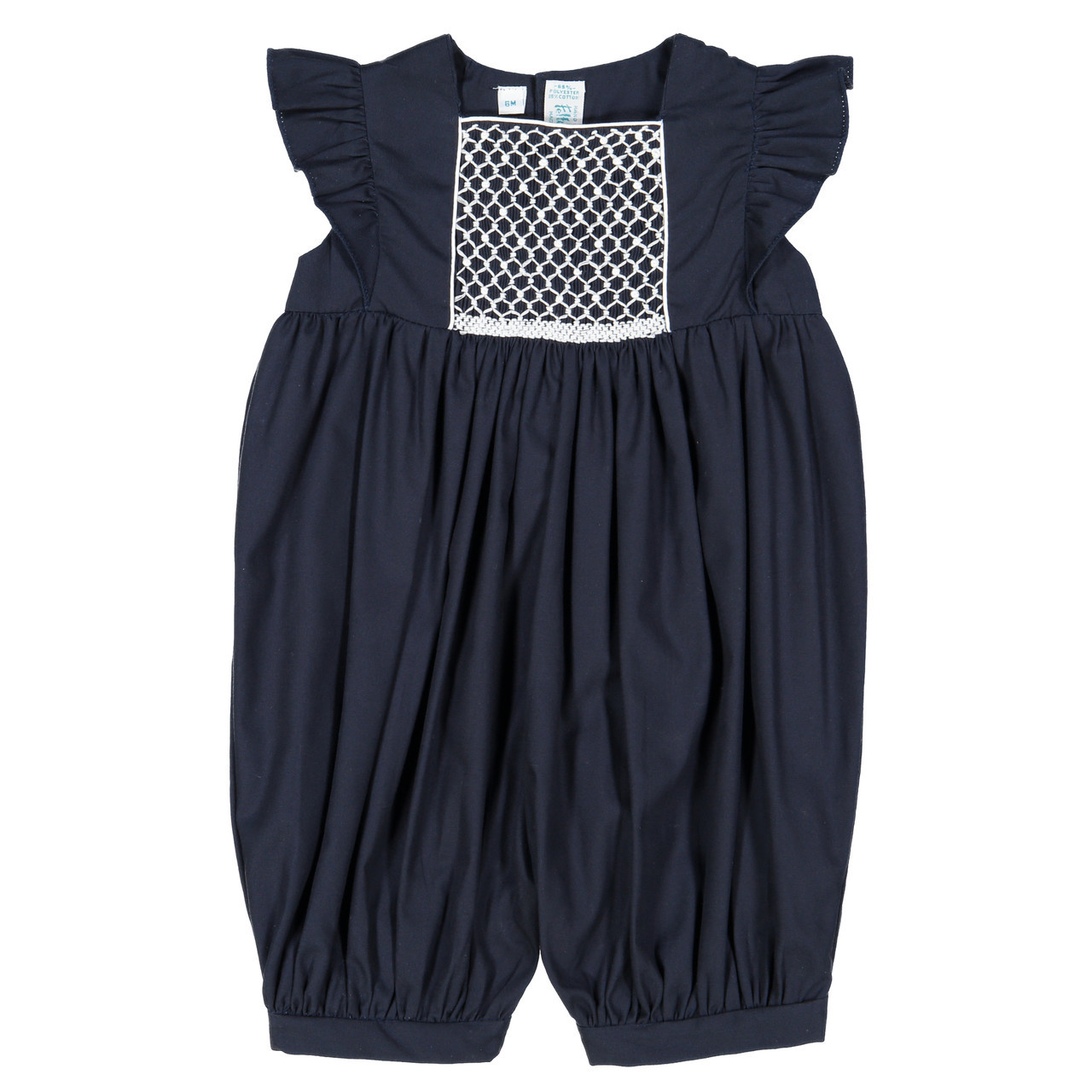 Navy Smocked Flutter Sleeve Romper | Feltman Brothers