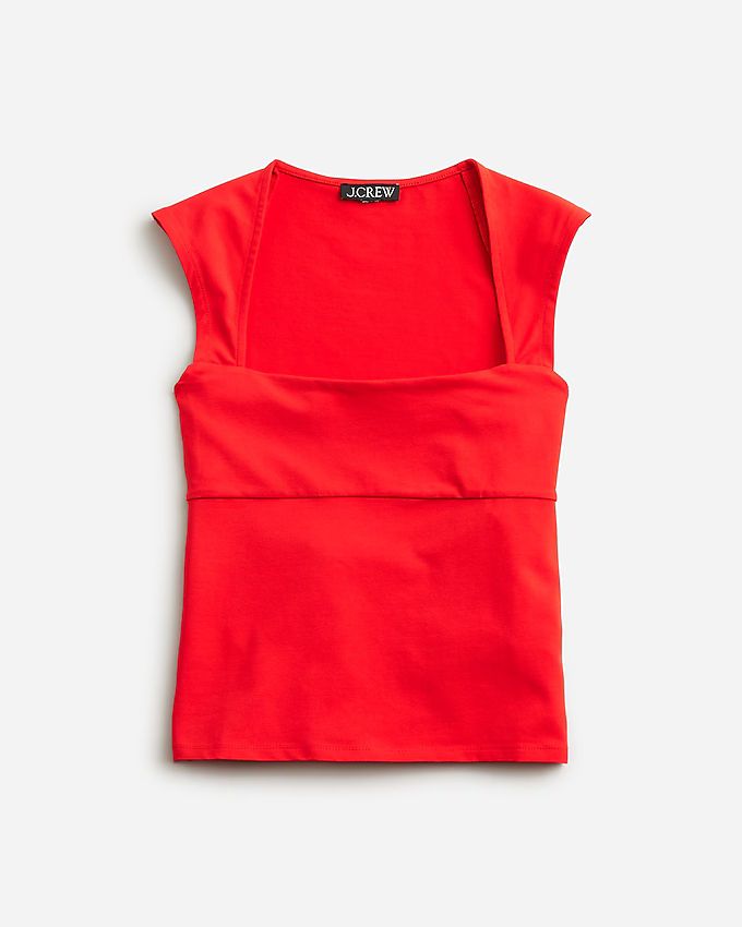 Squareneck cap-sleeve top in stretch cotton blend | J.Crew US