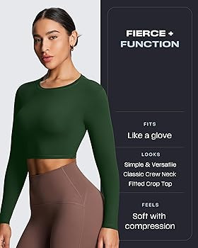 Aoxjox Long Sleeve Crop Tops for Women Classic Longline Workout Fitness Cropped T Shirt Top | Amazon (US)