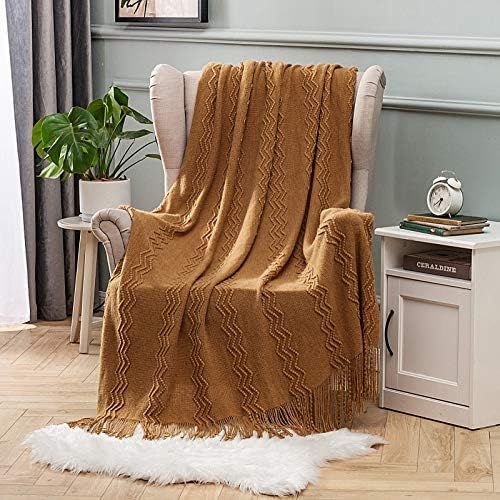 MIULEE Throw Blanket for Couch Textured Knitted Blanket with Tassels Cozy Woven Boho Bed Blanket ... | Amazon (US)