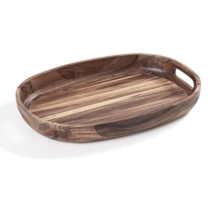 Wooden Serving Tray - Oval Acacia Wood Decorative Tray with Handles for Parties and Breakfast in ... | Amazon (US)