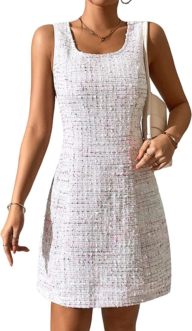 SOLY HUX Women's Plaid Tweed Square Neck Sleeveless A Line Shift Tank Mini Dress | Amazon (US)