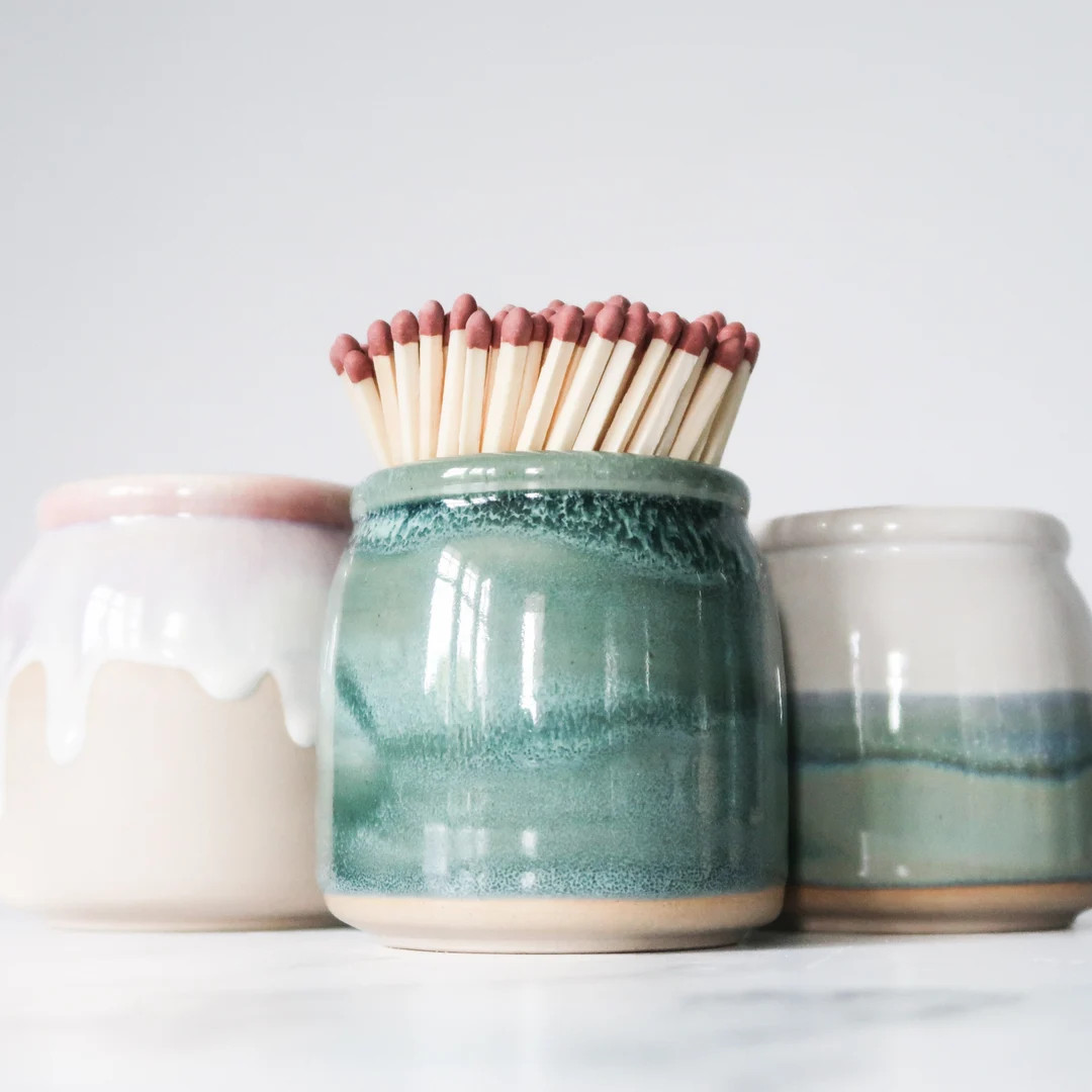 Handmade ceramic matchstick pot | match holder & striker pad | matchstick jar | candle lighter | Etsy (UK)