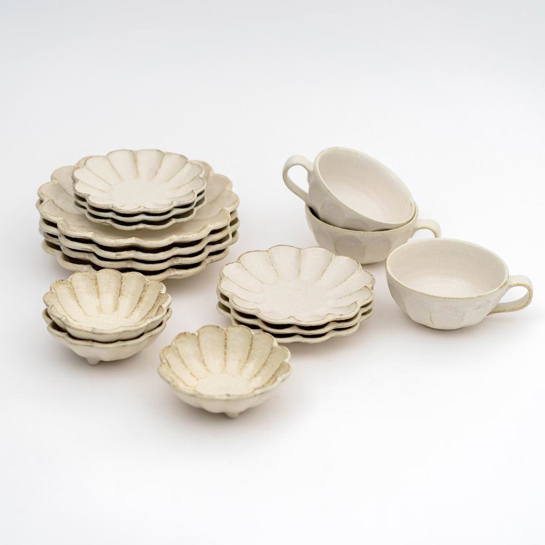 Japanese KANEKO KOHYO White Rinka Bowl Plate Holiday Gift/ Dinnerware Set / Made in Japan | Etsy (US)