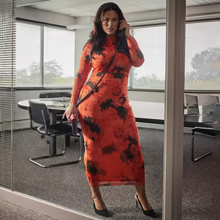 Ashley Graham Mesh Womens Plus Long Sleeve Floral Bodycon Dress, 0x, Red | JCPenney