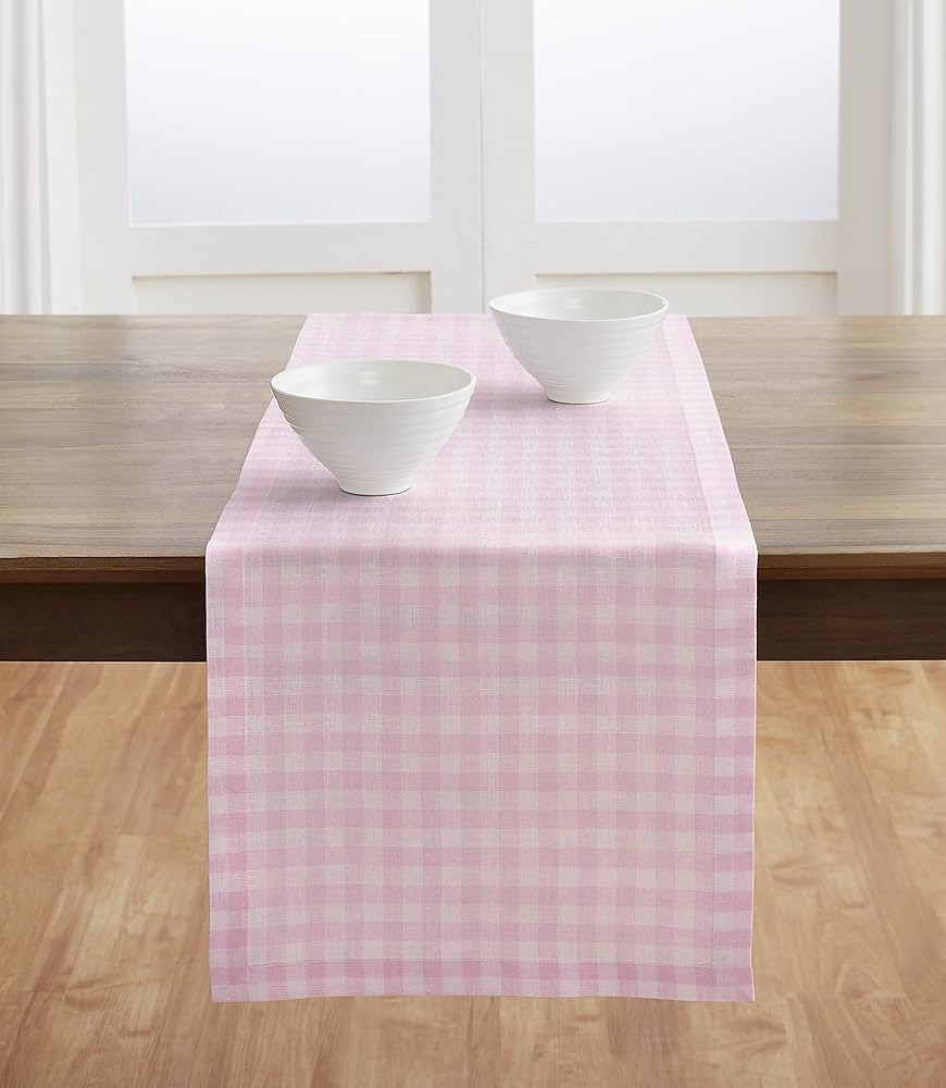 Solino Home Gingham Check Linen Table Runner – Marshmellow Pink 14 x 36 Inch – 100% Pure Line... | Amazon (US)