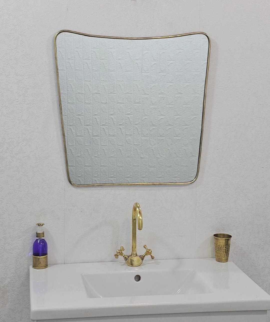 Italian Curved Antiqued Brass Mirror - Butterfly Irregular Mirror, Gold Brass Mirror, Bathroom Mi... | Etsy (US)