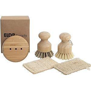 Zero Waste Dish Cleaning Starter Kit, Two Biodegradable Pot and Dish Brushes, Two Natural Loofah Spo | Amazon (US)