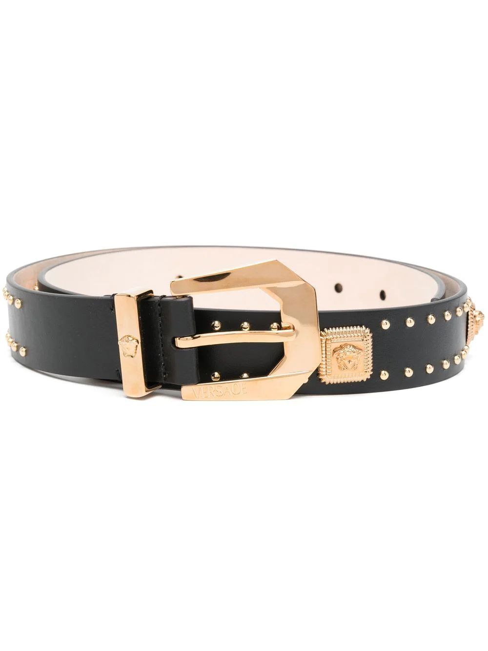 Versace Studded Leather Belt - Farfetch | Farfetch Global