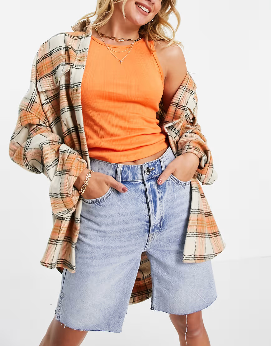 River Island longline denim shorts in light blue-Blues | ASOS (Global)