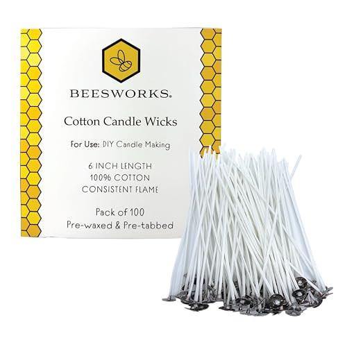 Beesworks 100 Piece Cotton Candle Wick 6" Pre-Waxed for Candle Making, Candle DIY | Amazon (US)