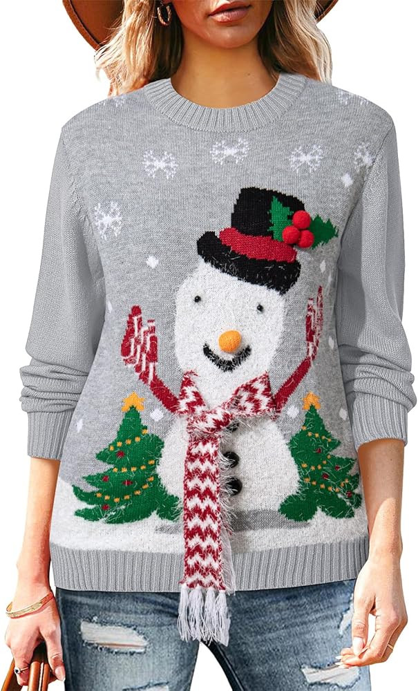 Pink Queen Women's 2025 Ugly Christmas Sweater Long Sleeve Knitted Pullove Xmas Jumpers Tops | Amazon (US)