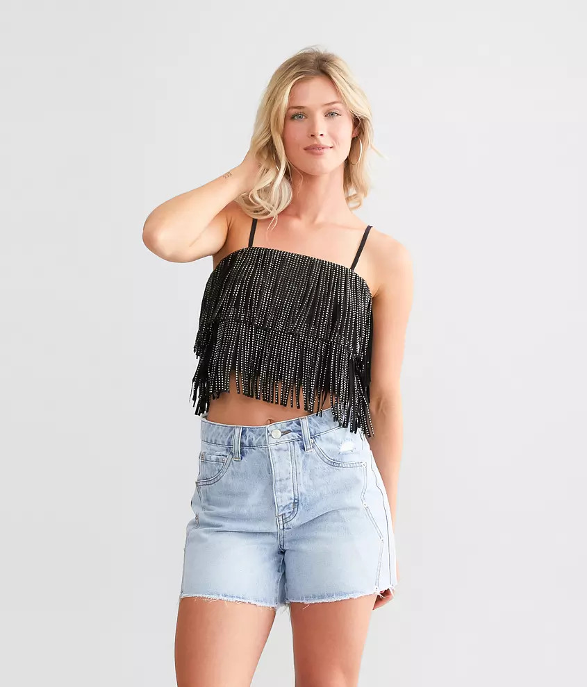 NYLON Apparel Rhinestone Fringe Cropped Tank Top | Buckle
