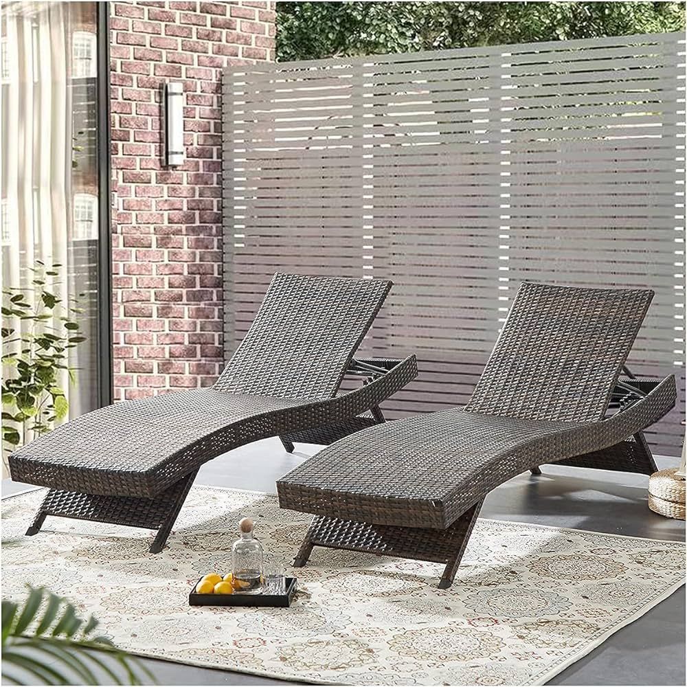 79'' Long Reclining Chaise Lounge Set (Set of 2), Outdoor Wicker Reclining Lounge Chair Patio Rat... | Amazon (US)