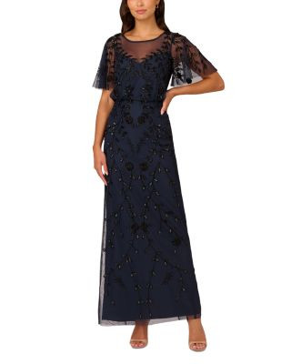Beaded Mesh Blouson Column Gown | Bloomingdale's (US)